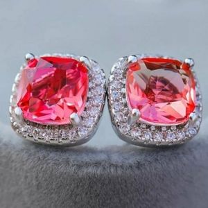 NEW White Gold Pink Diamond Halo Stud Earrings